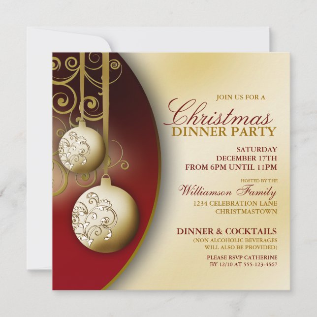 Elegant Christmas Dinner Party Invitation (Front)