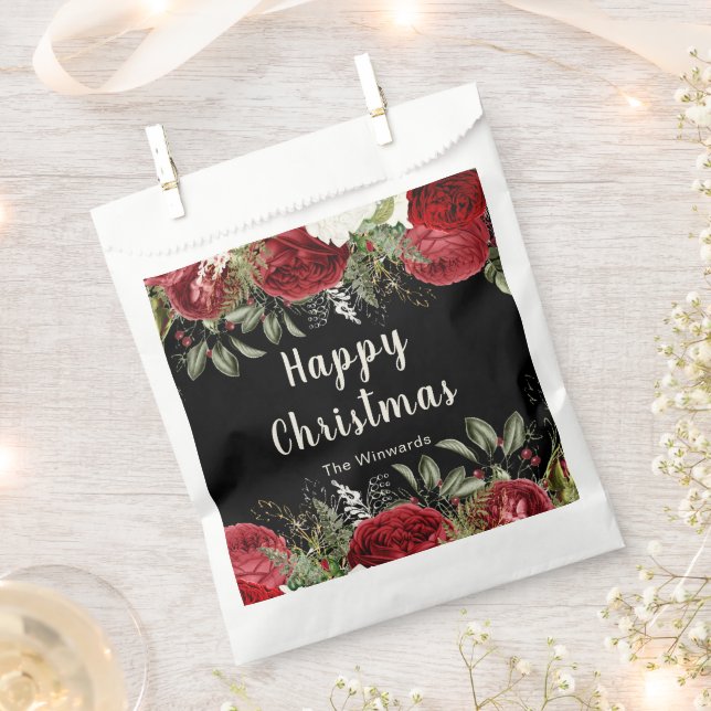 Elegant Christmas Dinner Party Red Flowers Favour Bag (Clipped)