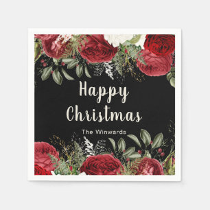 Elegant Christmas Dinner Party Red Flowers Napkin