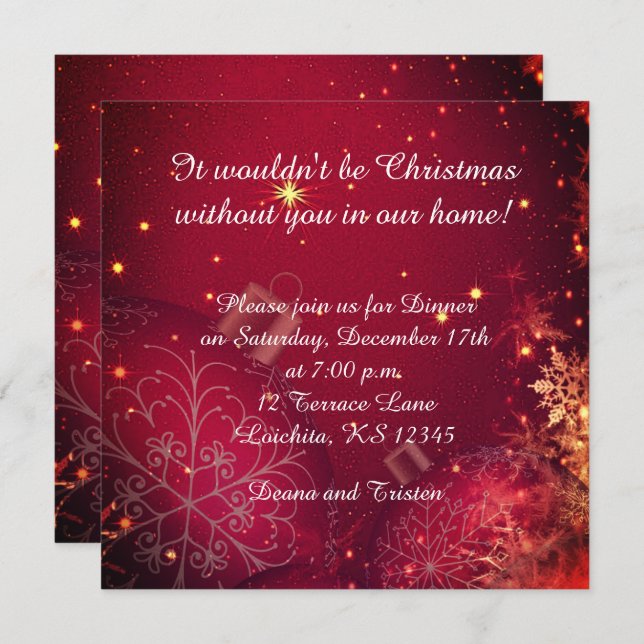 Elegant Christmas Dinner Square Invitation (Front/Back)