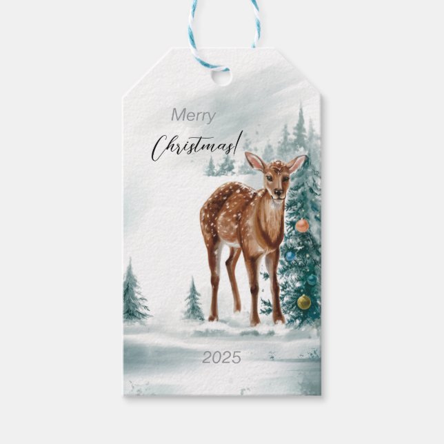 Elegant Christmas Doe Gift Tags (Front)