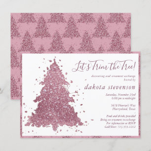 Elegant Christmas Dusty Mauve Pink Tree Trimming Holiday Card