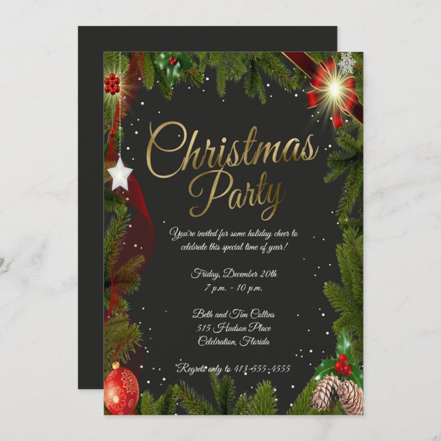 Elegant Christmas Elements Christmas Party Invitation (Front/Back)