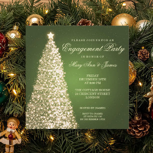 Elegant Christmas Engagement Party Gold Green Invitation