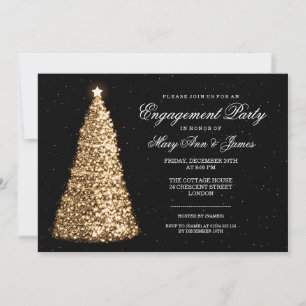 Elegant Christmas Engagement Party Gold Invitation