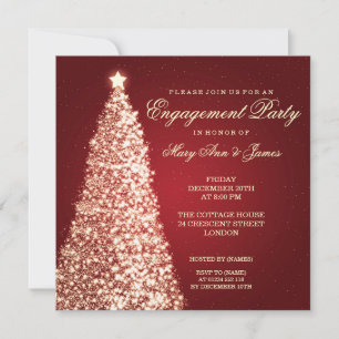 Elegant Christmas Engagement Party Gold Red Invitation