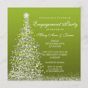 Elegant Christmas Engagement Party Green Invitation