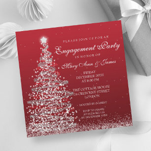 Elegant Christmas Engagement Party Red Silver Invitation