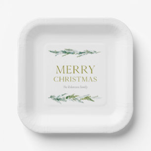 Elegant Christmas Evergreen Personalized Paper Plate