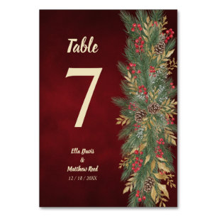 Elegant Christmas Evergreen Wedding Table Number