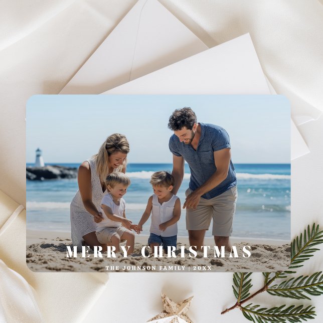 Elegant Christmas Family Photo Nautical Lighthouse Holiday Card (Creator Uploaded)