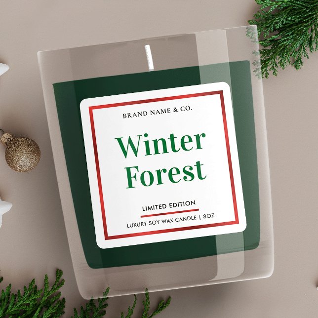 Elegant Christmas Festive Colours Candle Packaging Square Sticker (Elegant festive candle labels in green and red, perfect for your Christmas product collection)