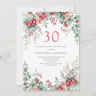 Elegant Christmas Floral 30th Birthday Party  Invitation
