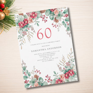 Elegant Christmas Floral 60th Birthday Party  Invitation