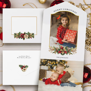 Elegant Christmas Floral Arched Photo All In One Invitation