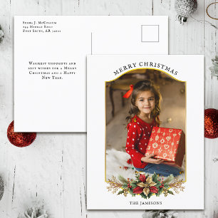 Elegant Christmas Floral Arched Photo Holiday Postcard
