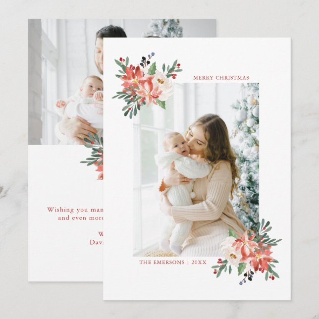 Elegant Christmas Floral Botanical Photo Card (Front/Back)