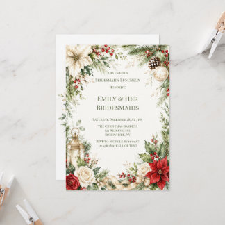 Elegant Christmas Floral Bridesmaids Luncheon Invitation