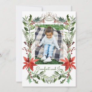 Elegant Christmas Floral Comfort & Joy Photo  Holiday Card
