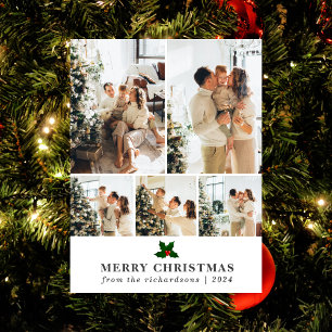 Elegant Christmas Floral Family Photo Collage Holiday Postcard