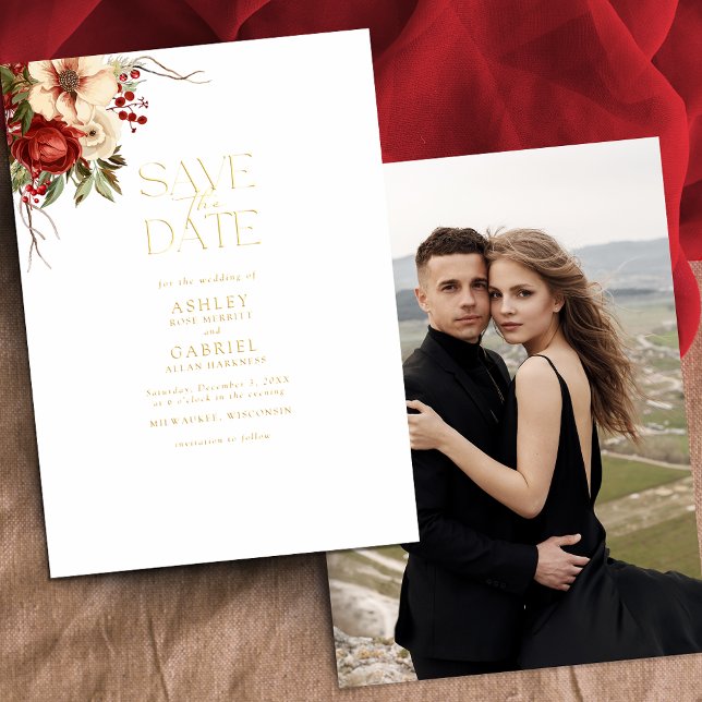 Elegant Christmas Floral Foil Save the Date (Creator Uploaded)