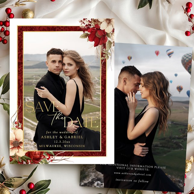 Elegant Christmas Floral Foil Save the Date (Creator Uploaded)