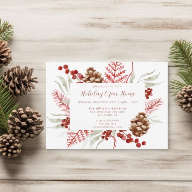 Elegant Christmas Floral Holiday Open House  Invitation (Creator Uploaded)