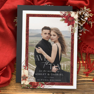 Elegant Christmas Floral Photo Save the Date Magnetic Invitation