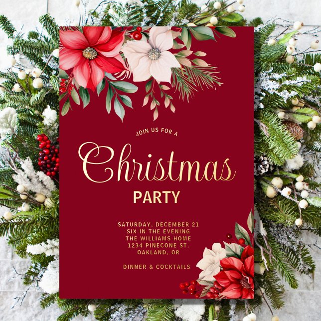 Elegant Christmas Floral Poinsettia Holiday Party (Creator Uploaded)
