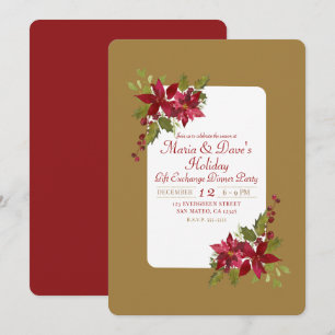 Elegant Christmas Floral Poinsettia Holiday Party Invitation