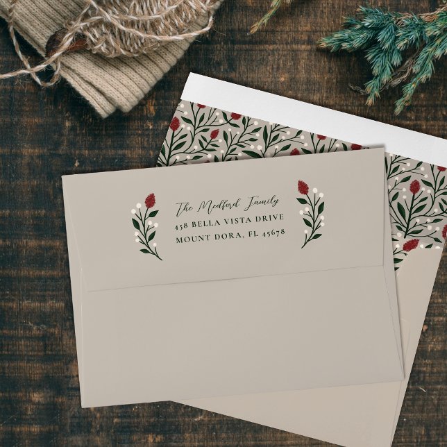 Elegant Christmas Floral Pre-Addressed Envelope (Creator Uploaded)