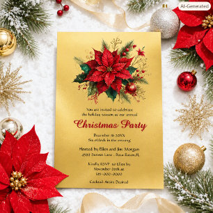 Elegant Christmas Floral Red Poinsettia Party Invitation