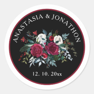 Elegant Christmas Floral Rose Holiday Wedding  Classic Round Sticker