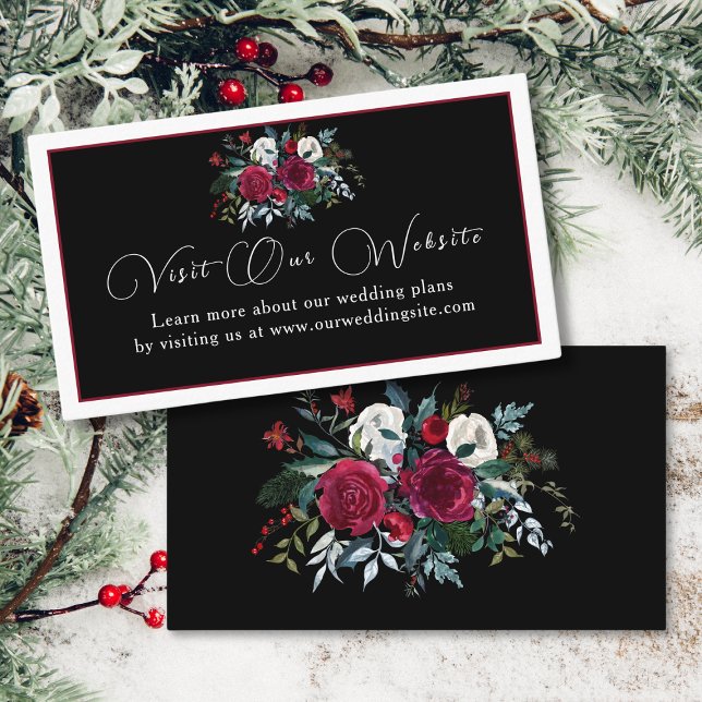 Elegant Christmas Floral Rose Holiday Wedding  Enclosure Card (Creator Uploaded)