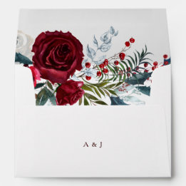 Elegant Christmas Floral Rose Holiday Wedding Envelope