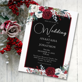 Elegant Christmas Floral Rose Holiday Wedding Invitation
