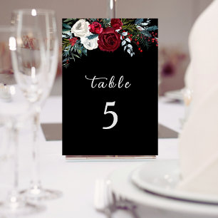 Elegant Christmas Floral Rose Holiday Wedding Table Number