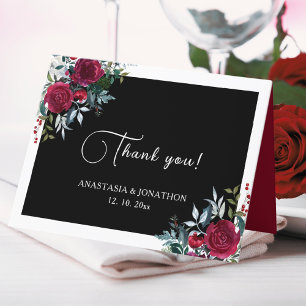 Elegant Christmas Floral Rose Holiday Wedding  Thank You Card