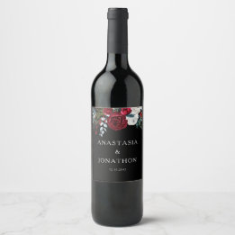 Elegant Christmas Floral Rose Holiday Wedding Wine Label