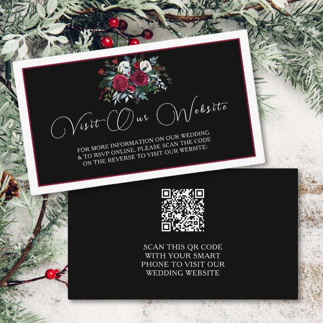 Elegant Christmas Floral Rose QR Code Wedding  Enclosure Card (Creator Uploaded)