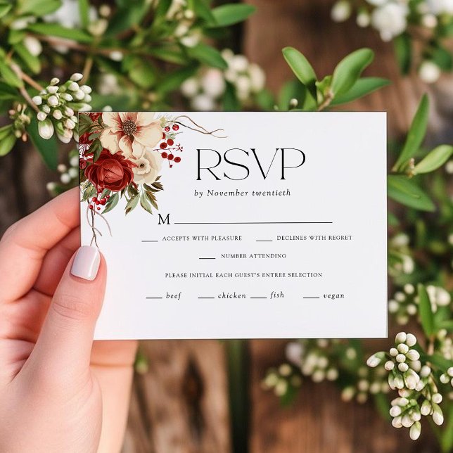 Elegant Christmas Floral Typography RSVP Card (Creator Uploaded)