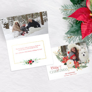 Elegant Christmas Floral w/Calligraphy Photo Holiday Card