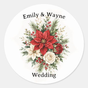 Elegant Christmas Floral Wedding Classic Round Sticker