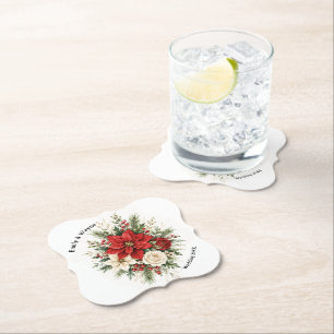 Elegant Christmas Floral Wedding Paper Coaster