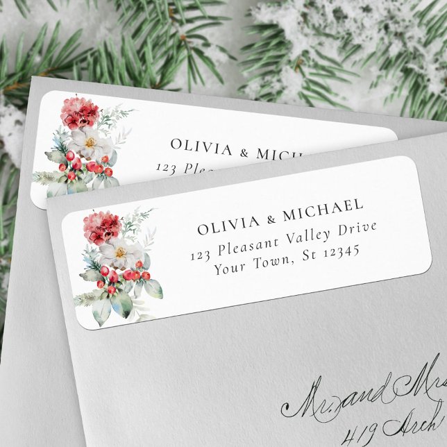 Elegant Christmas Floral Wedding Return Address Label (Creator Uploaded)