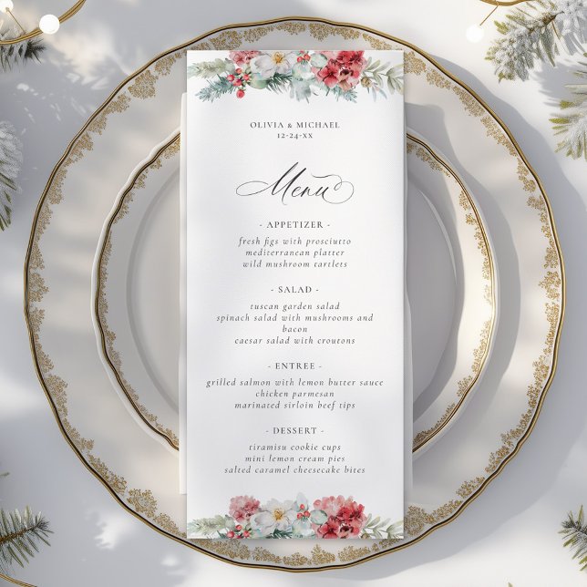 Elegant Christmas Floral Winter Wedding Menu (Creator Uploaded)