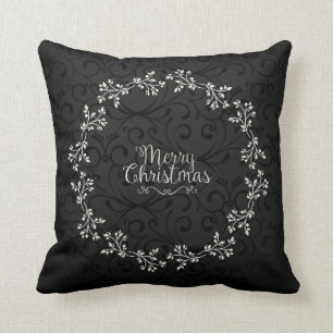 Elegant Christmas Floral Wreath Throw Pillow