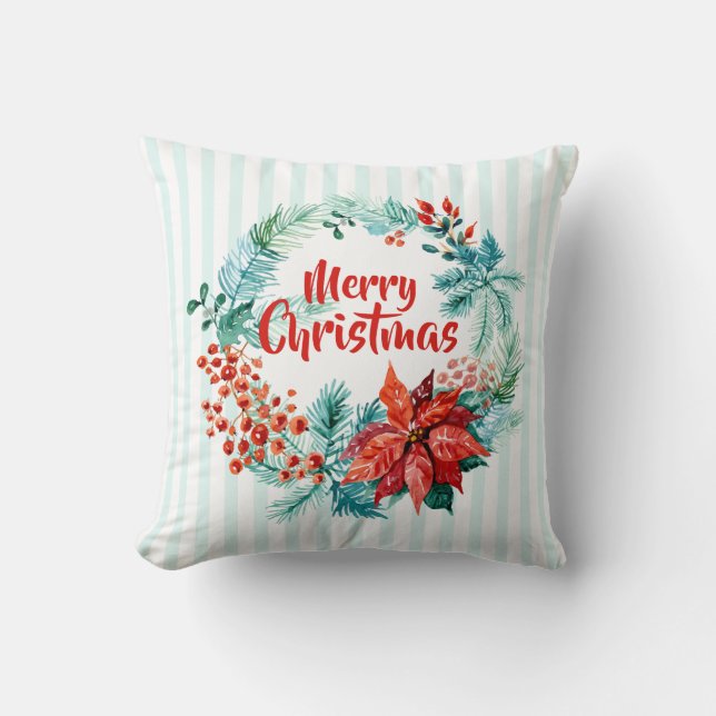Elegant Christmas Floral Wreath | Throw Pillow (Front)