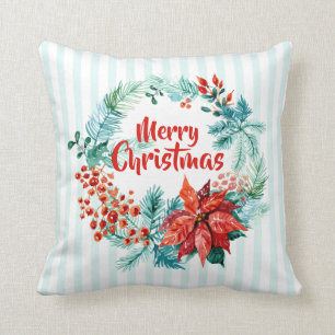 Elegant Christmas Floral Wreath Throw Pillow