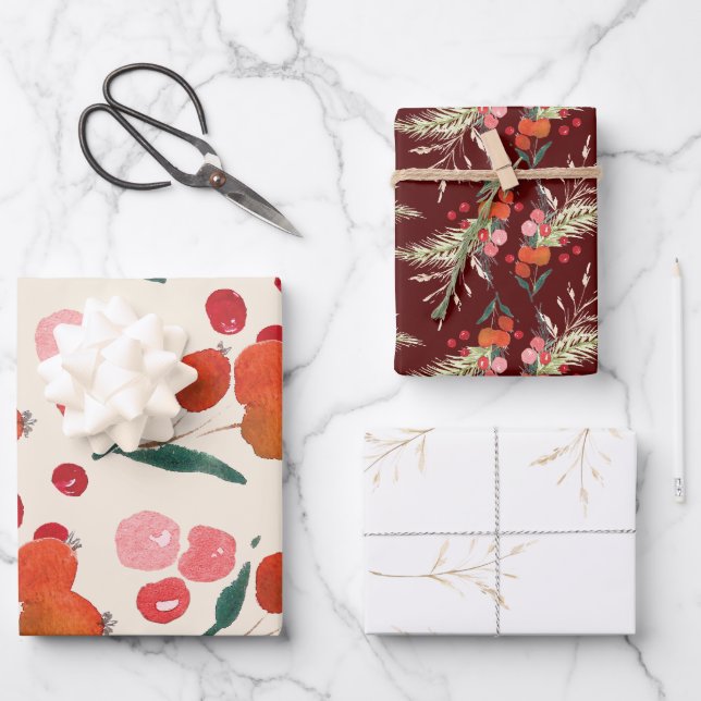 Elegant Christmas Florals Holiday Wrapping Paper Sheet (Front)